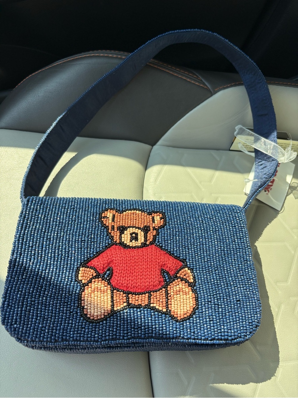 T.J.Maxx Navy Beaded Shoulder Bag with Teddy Motif